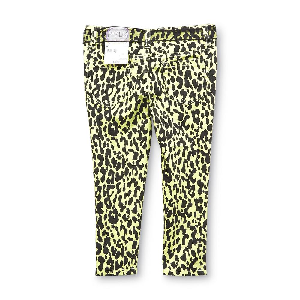 Piper Girl's Printed Colored Jeans & Belt - Leopard Print
