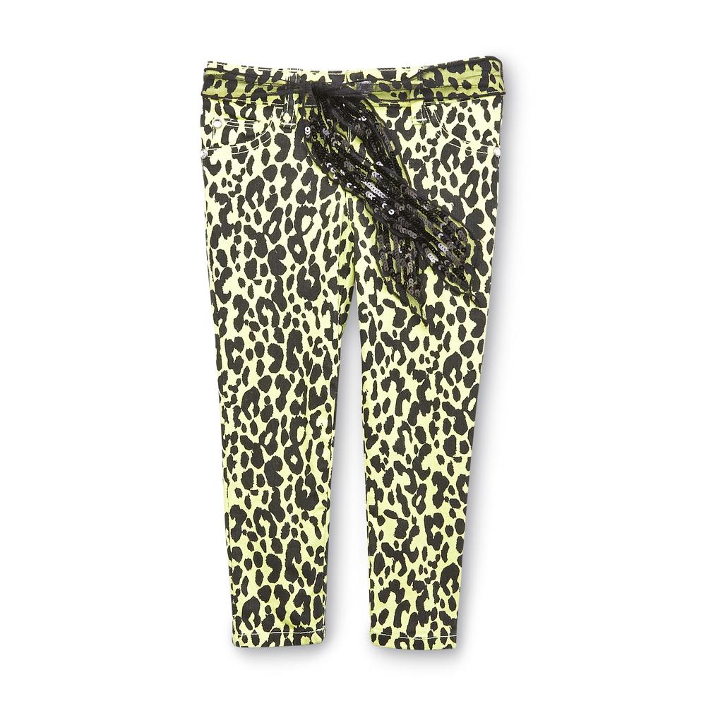 Piper Girl's Printed Colored Jeans & Belt - Leopard Print