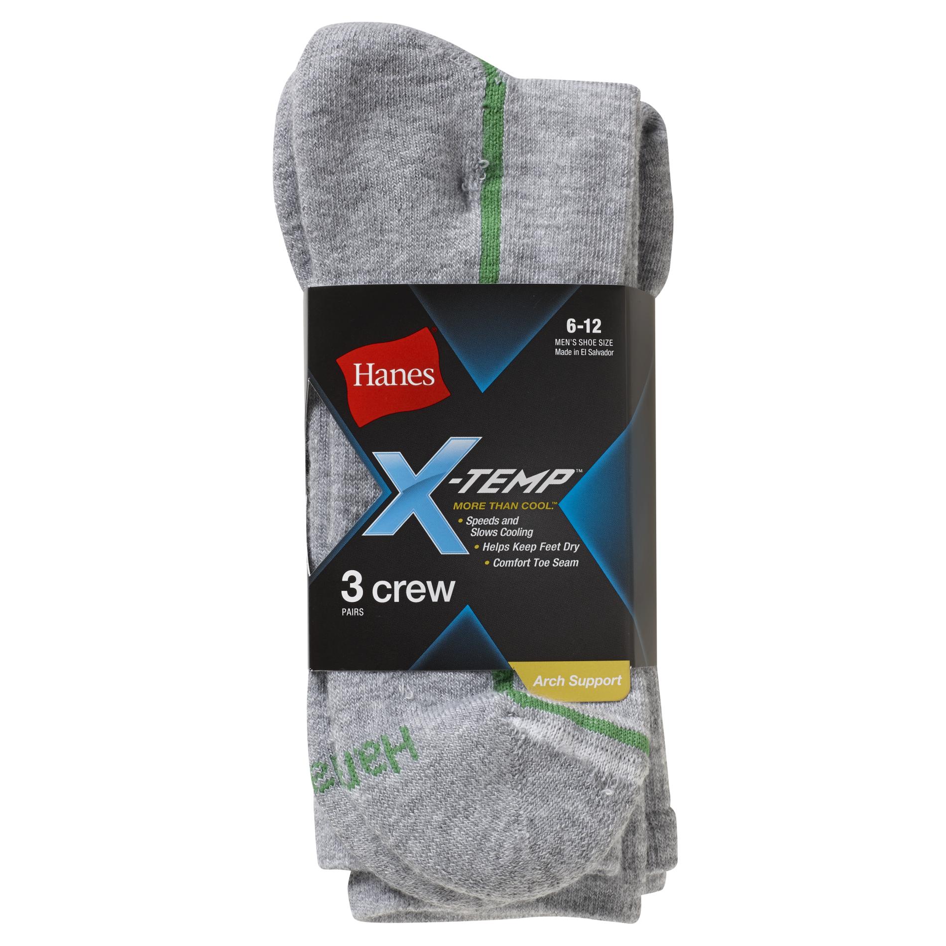 Hanes Men's 3Pairs XTemp Crew Socks Striped
