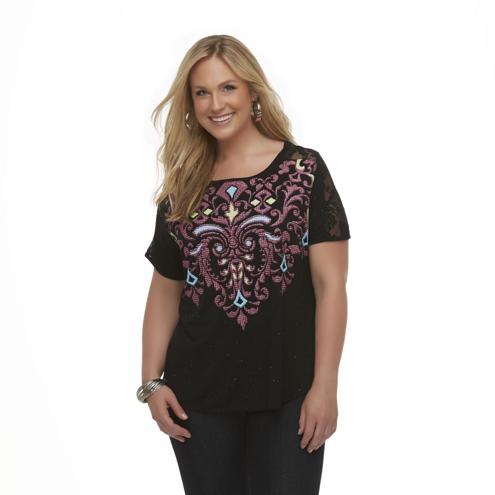 Beverly Drive Women's Plus Graphic T-Shirt - Filigree & Lace