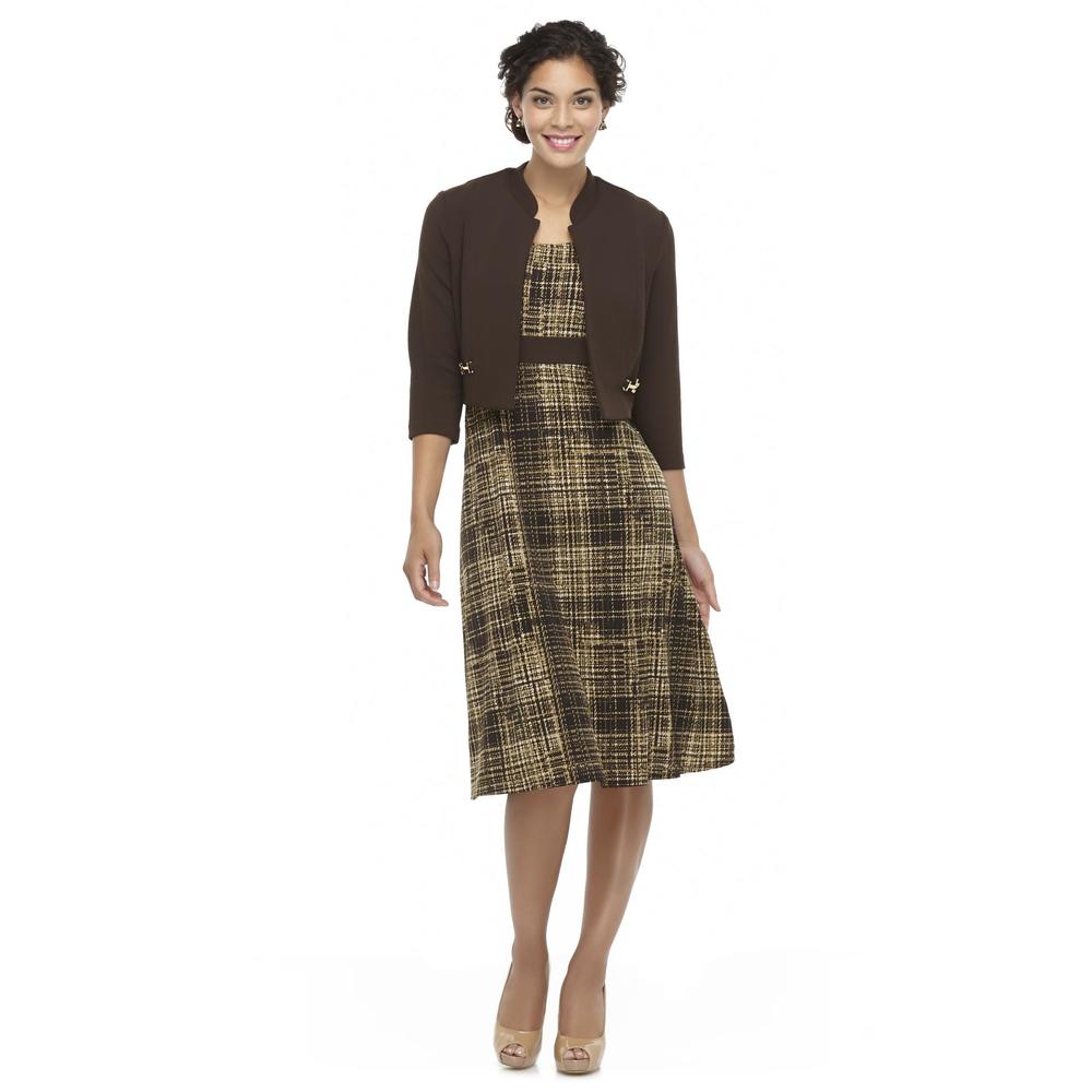 Covington Women's Sleeveless Dress & Textured Jacket - Plaid