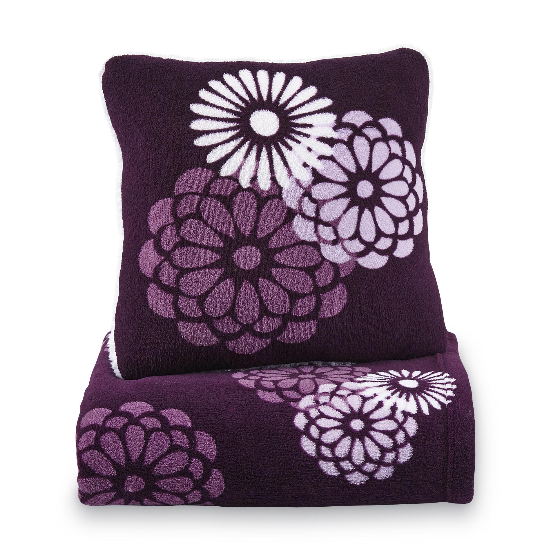 Cannon Microplush Pillow & Throw Set - Floral