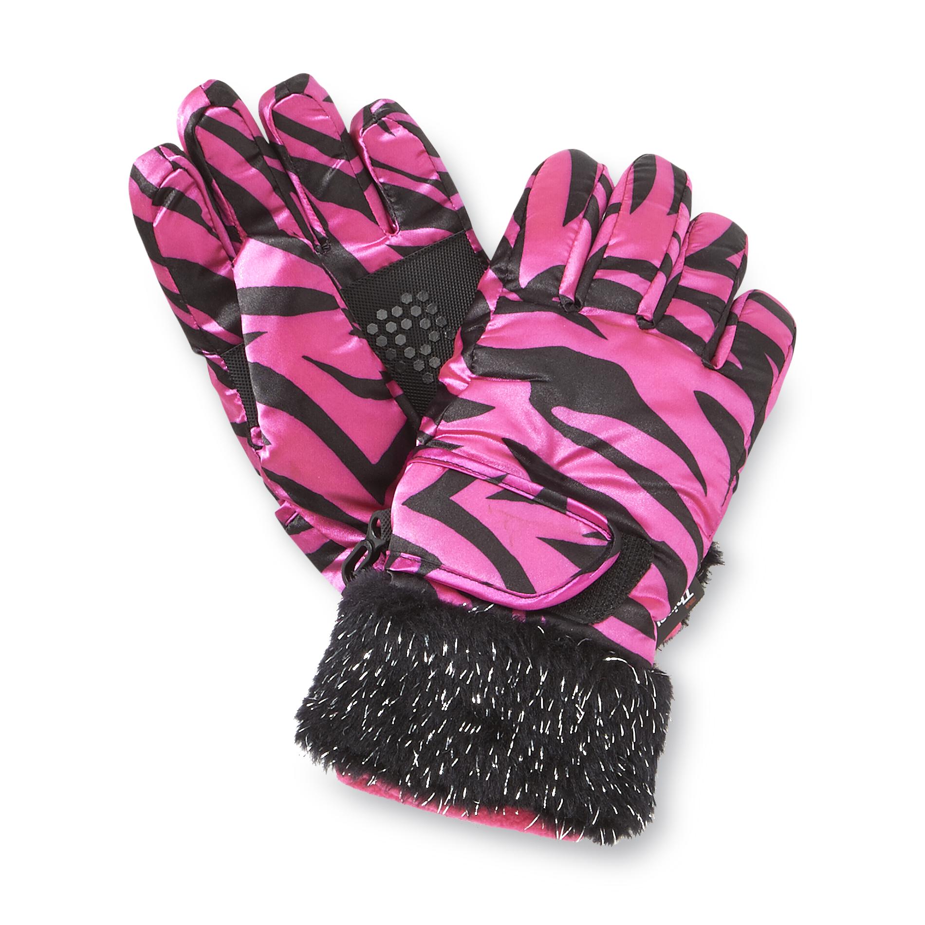 Canyon River Blues Girl's Printed Ski Gloves - Zebra Striped