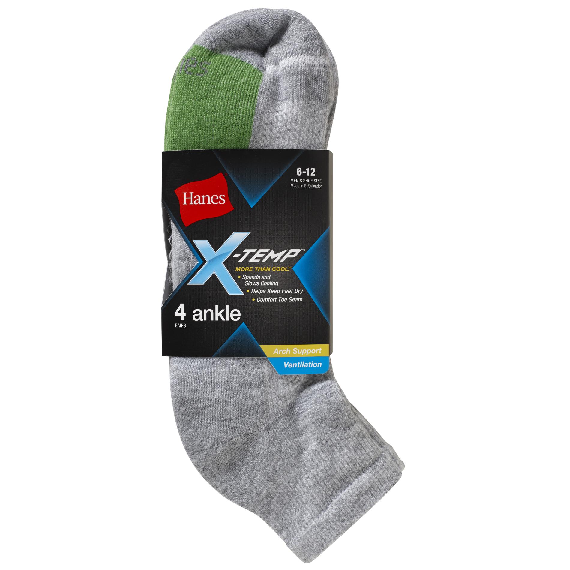 Hanes Men's 4Pairs XTemp Ankle Socks Colorblock