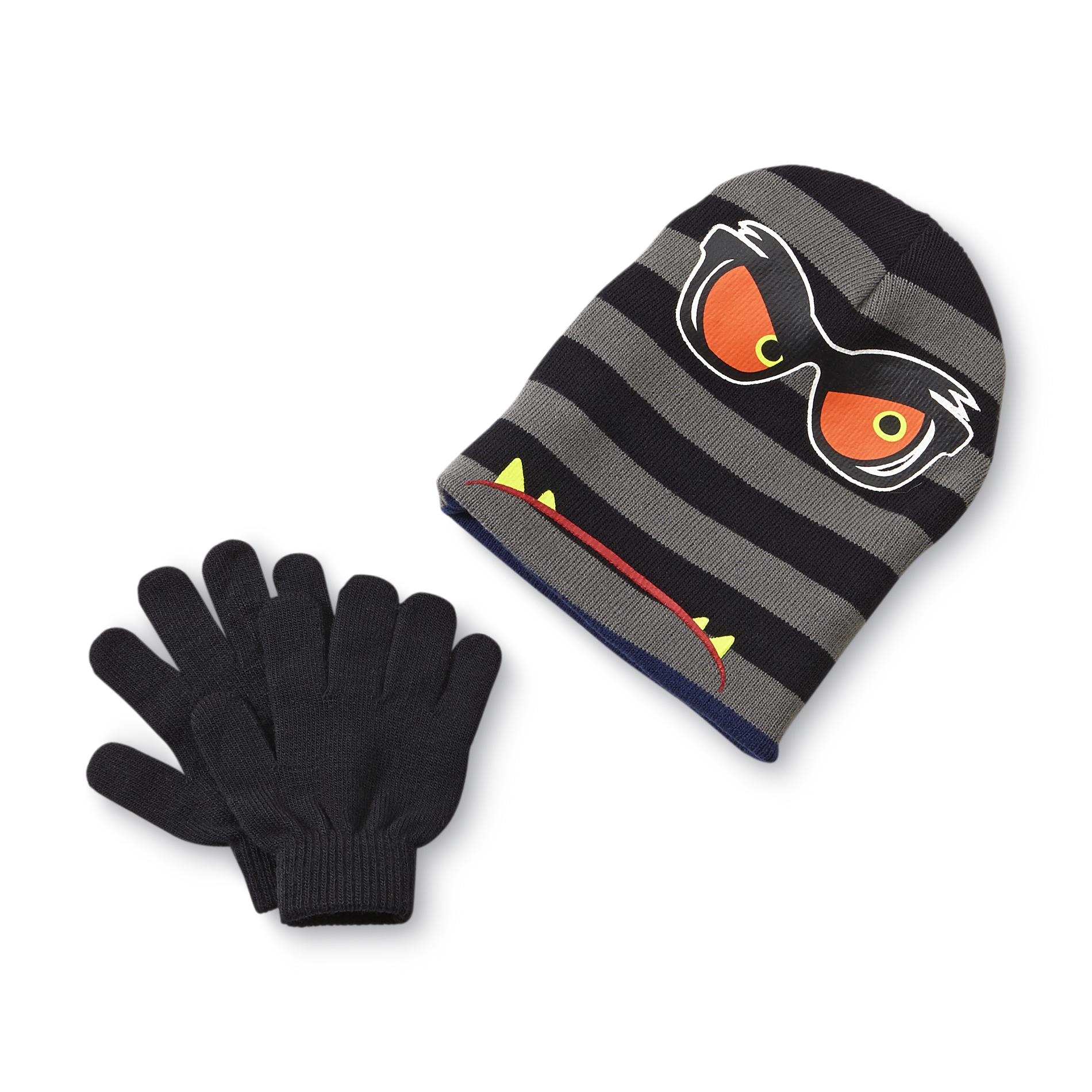 Athletech Boy's Reversible Winter Hat & Gloves - Monster