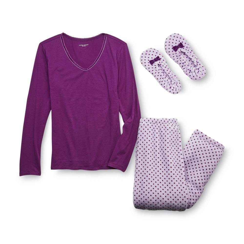 Laura Scott Women's Fleece Pajamas & Slippers - Polka Dots