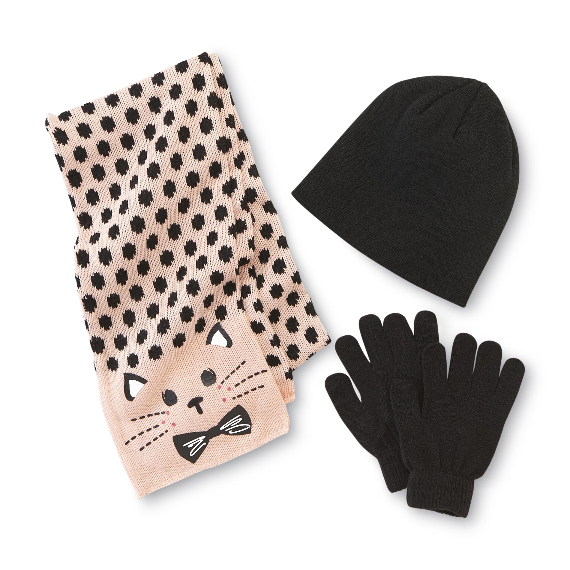 Joe Boxer Junior's Hat  Gloves & Scarf - Cat & Dots