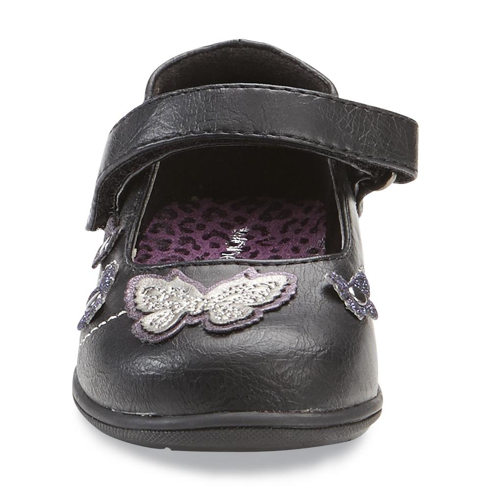 WonderKids Baby Girl's Rose Black/Purple Mary Jane Shoe