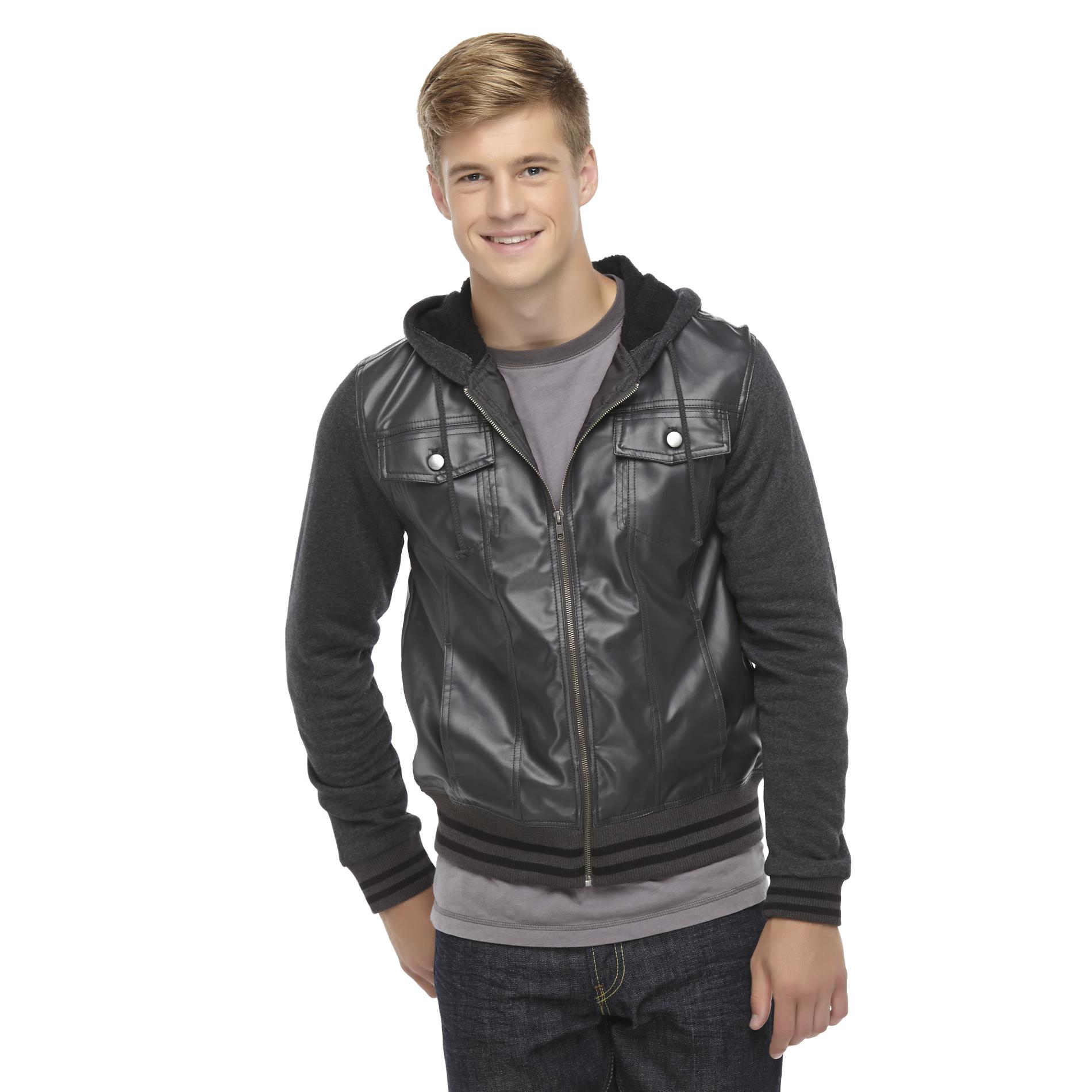 Young Men's Leather-Look Hooded Jacket