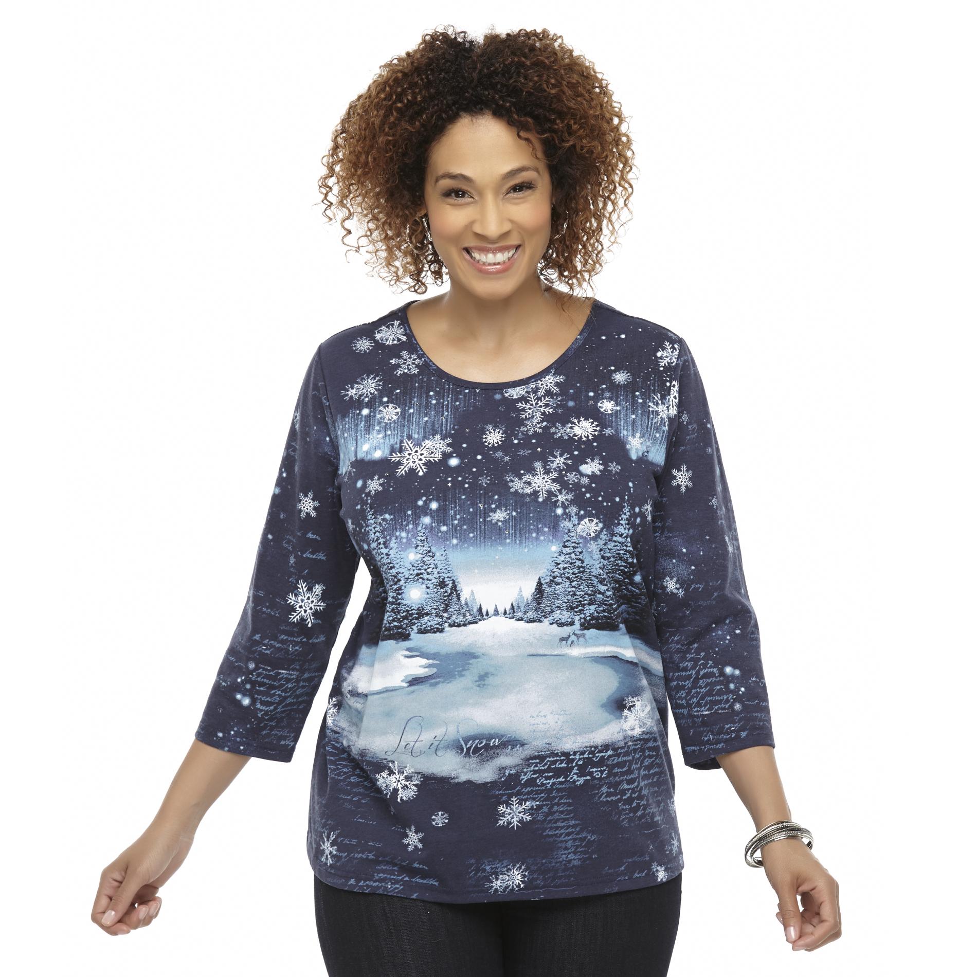 Holiday Editions Women's Plus Graphic Shirt - Let It Snow