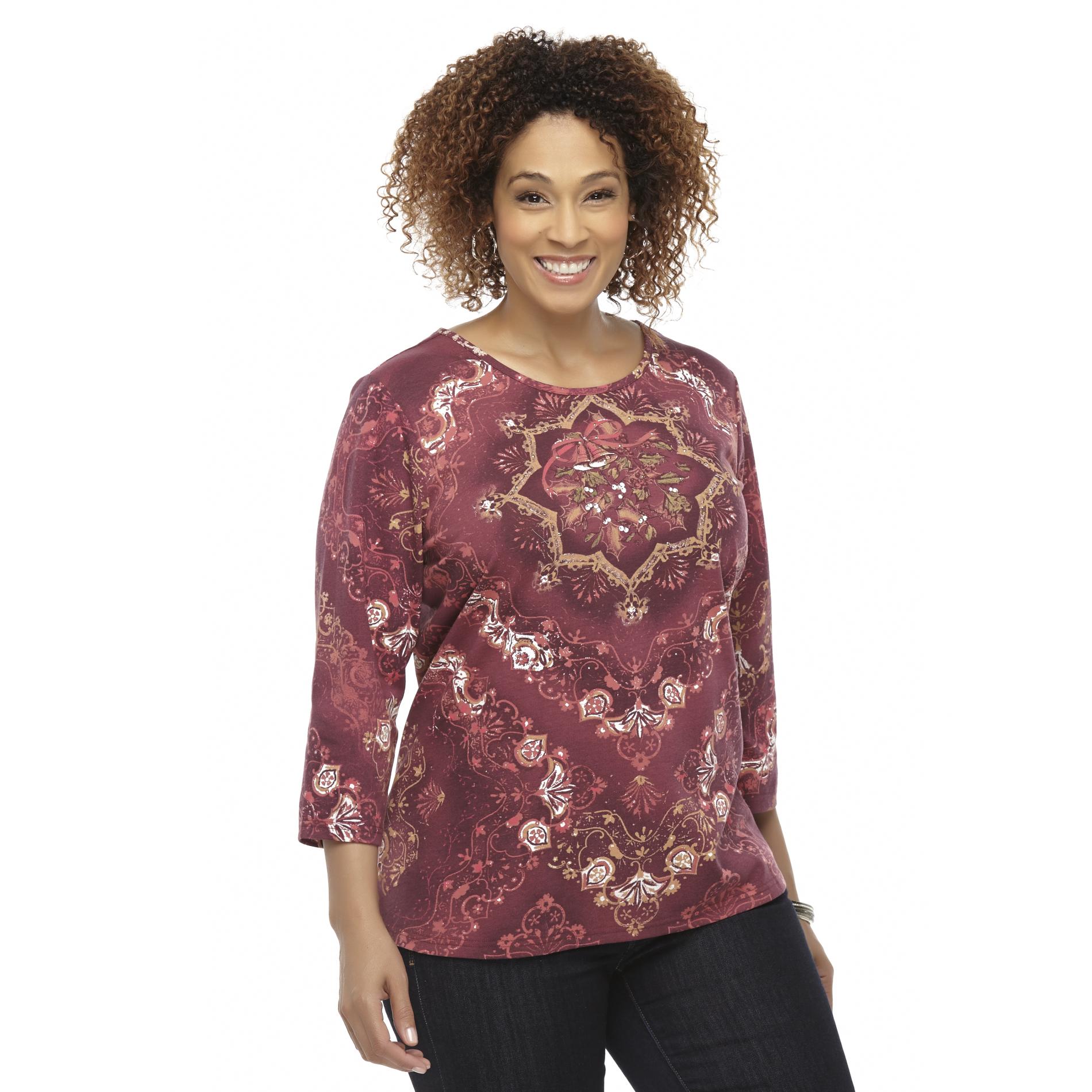 Holiday Editions Women's Plus Graphic Shirt - Holiday Wreath