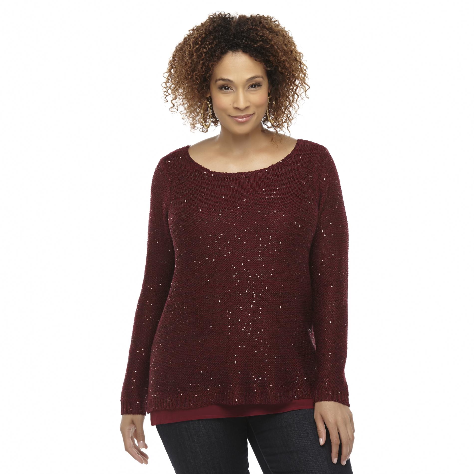 Jaclyn Smith Women's Plus Embellished Layered-Look Top