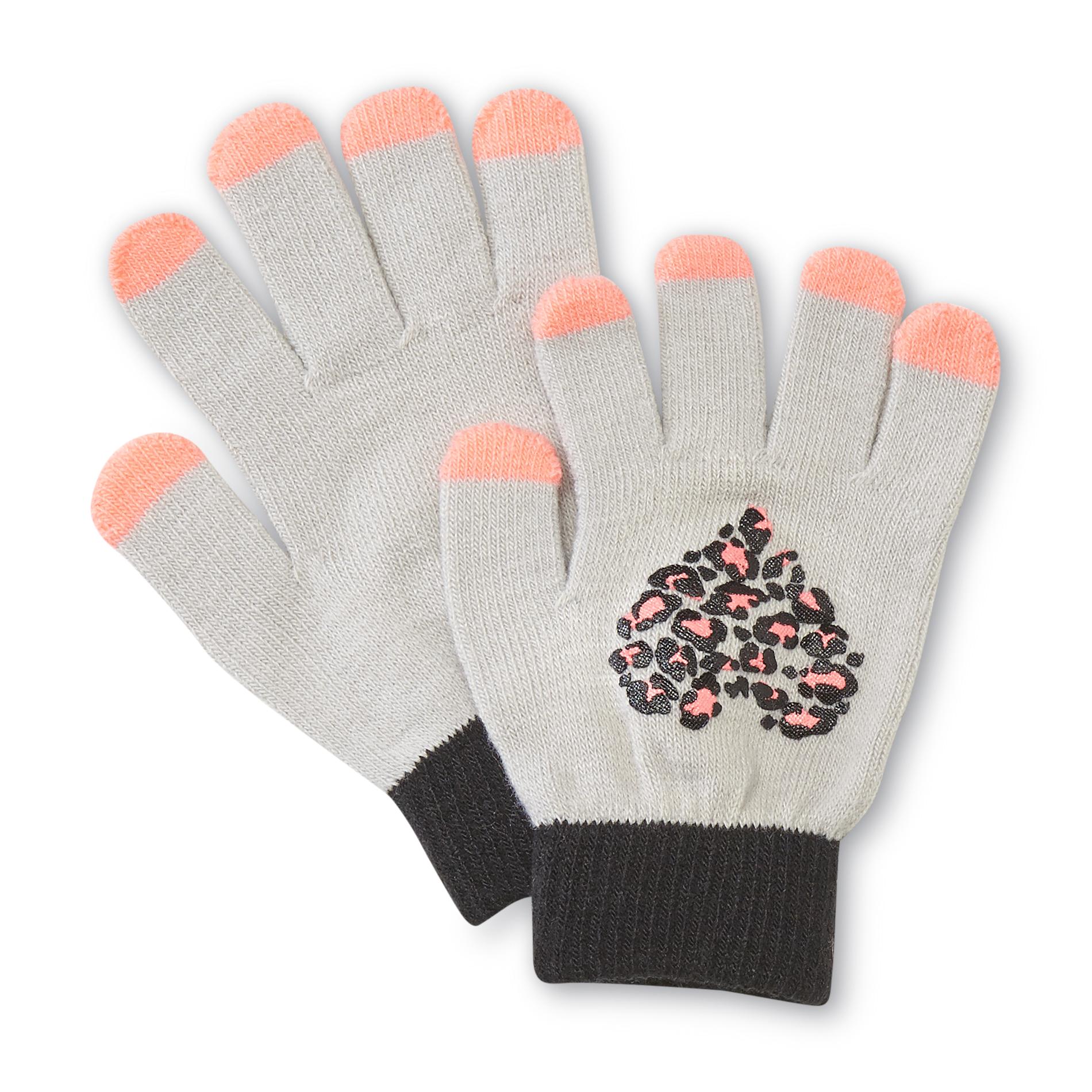 Joe Boxer Junior's Graphic Stretch Gloves - Leopard Print Heart