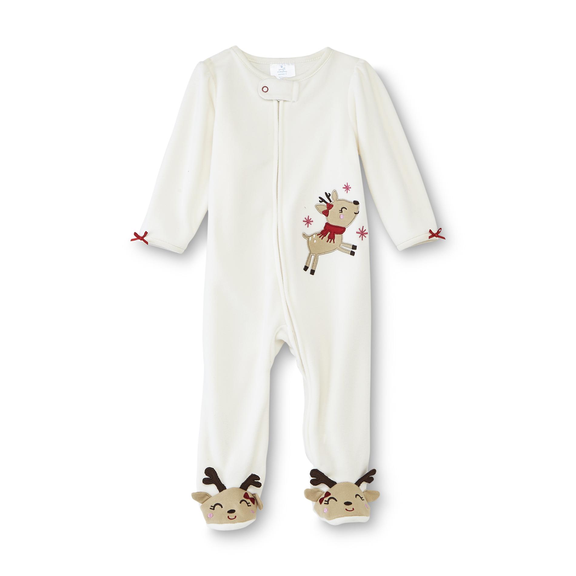 Small Wonders Newborn Girl's Fleece Sleeper Pajamas - Reindeer