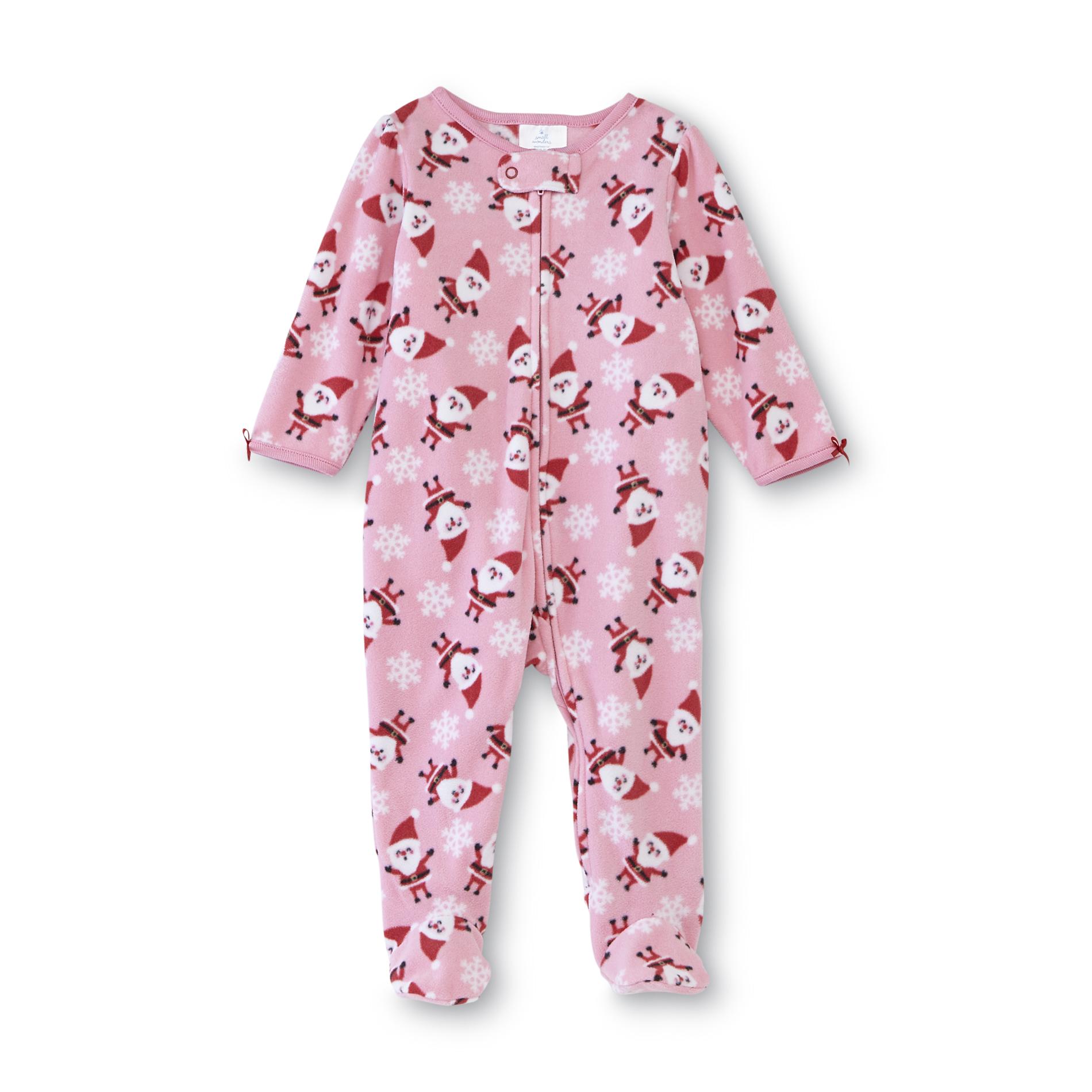 Small Wonders Newborn Girl's Fleece Sleeper Pajamas - Santa Claus