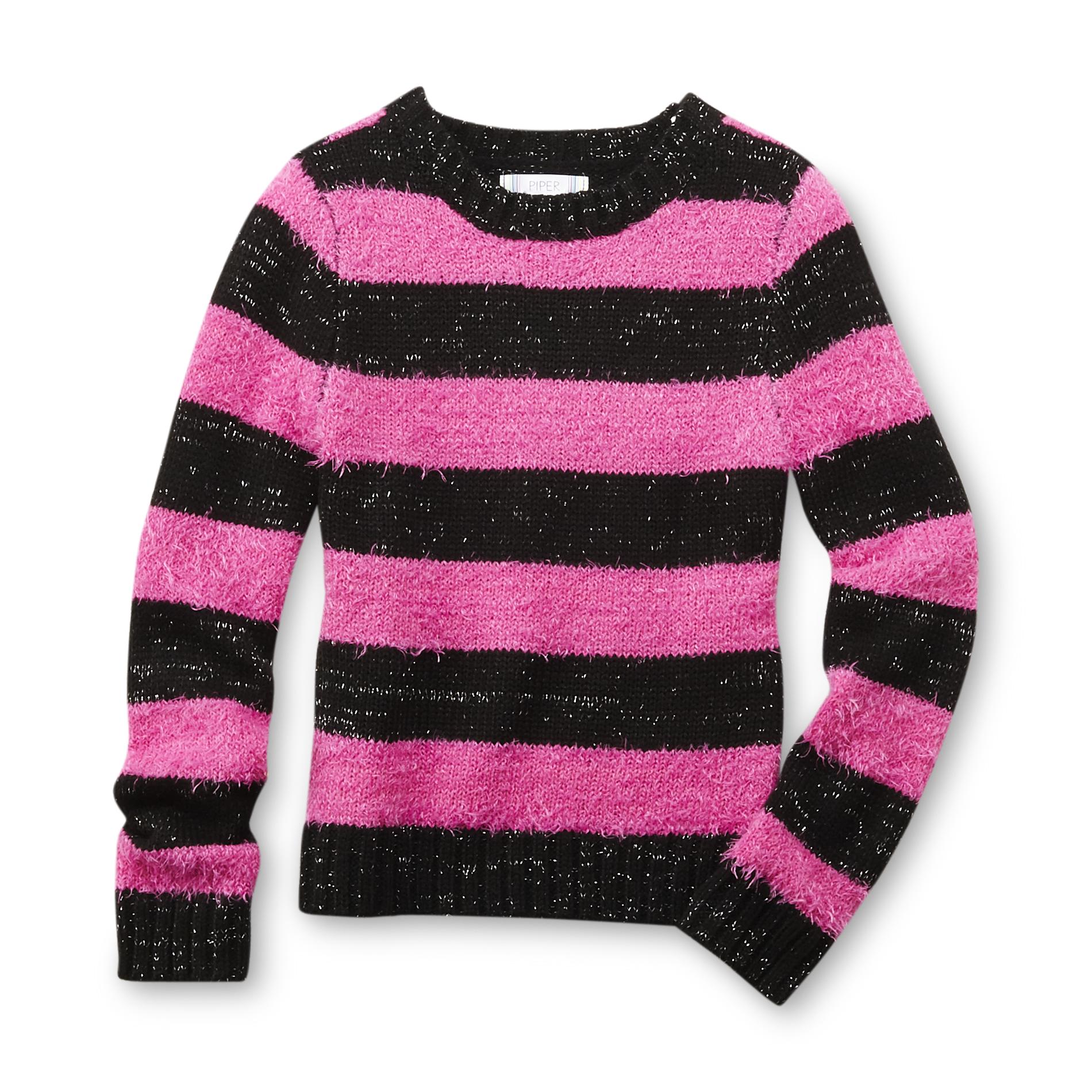 Piper Girl's Feathered Knit Sweater - Striped
