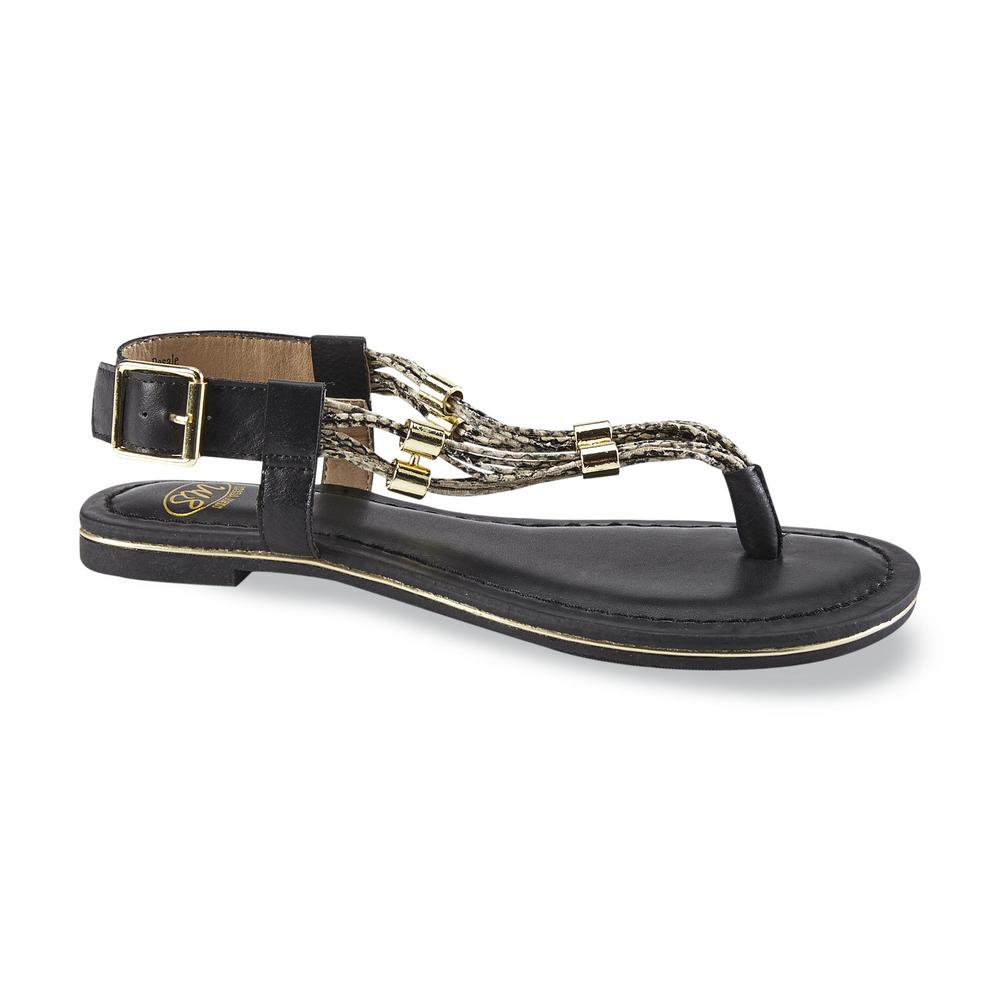 SM New York Women's Cruise Thong Sandal - Black/Goldtone/Snakeskin
