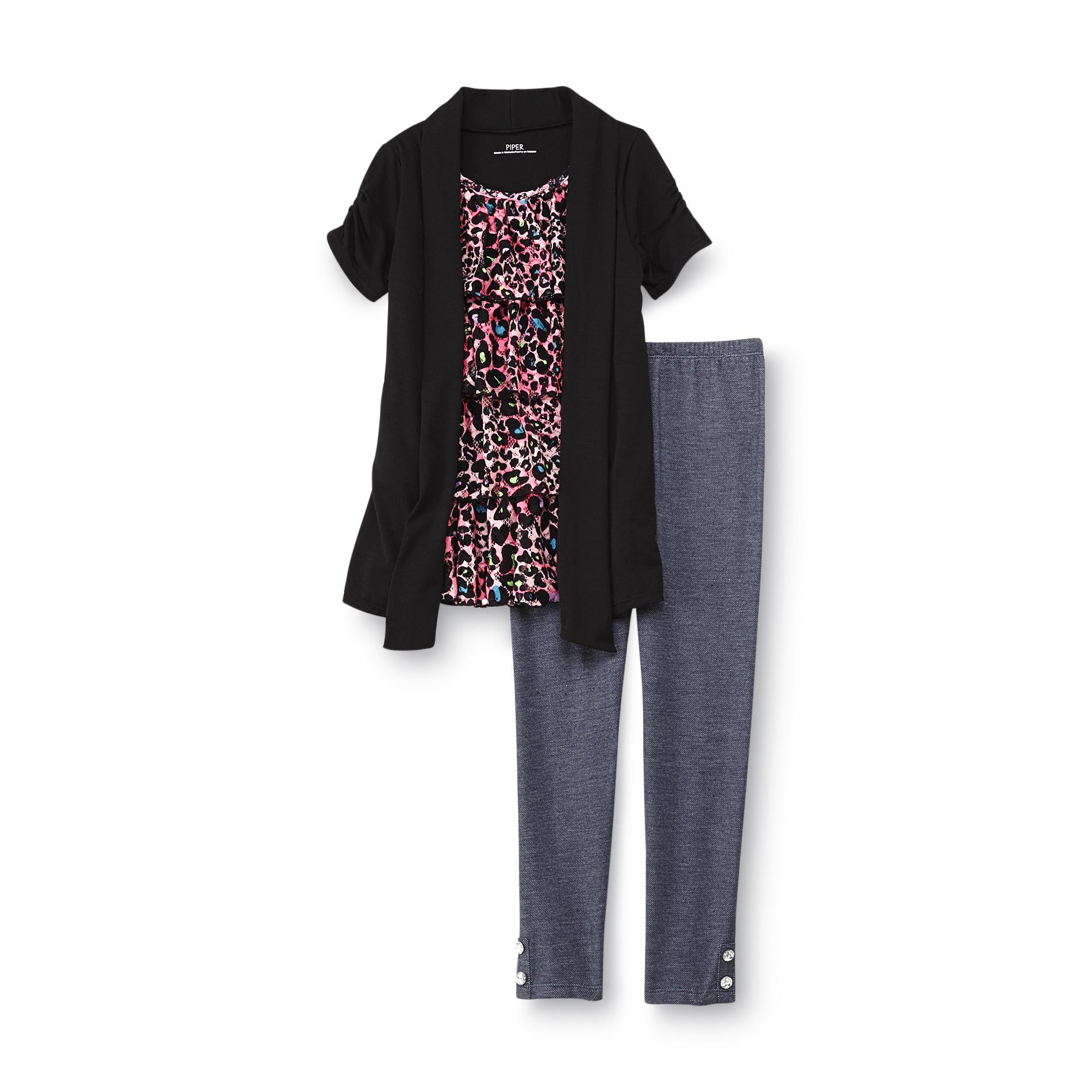 Piper Girl's Layered-Look Top & Jeggings - Leopard Print
