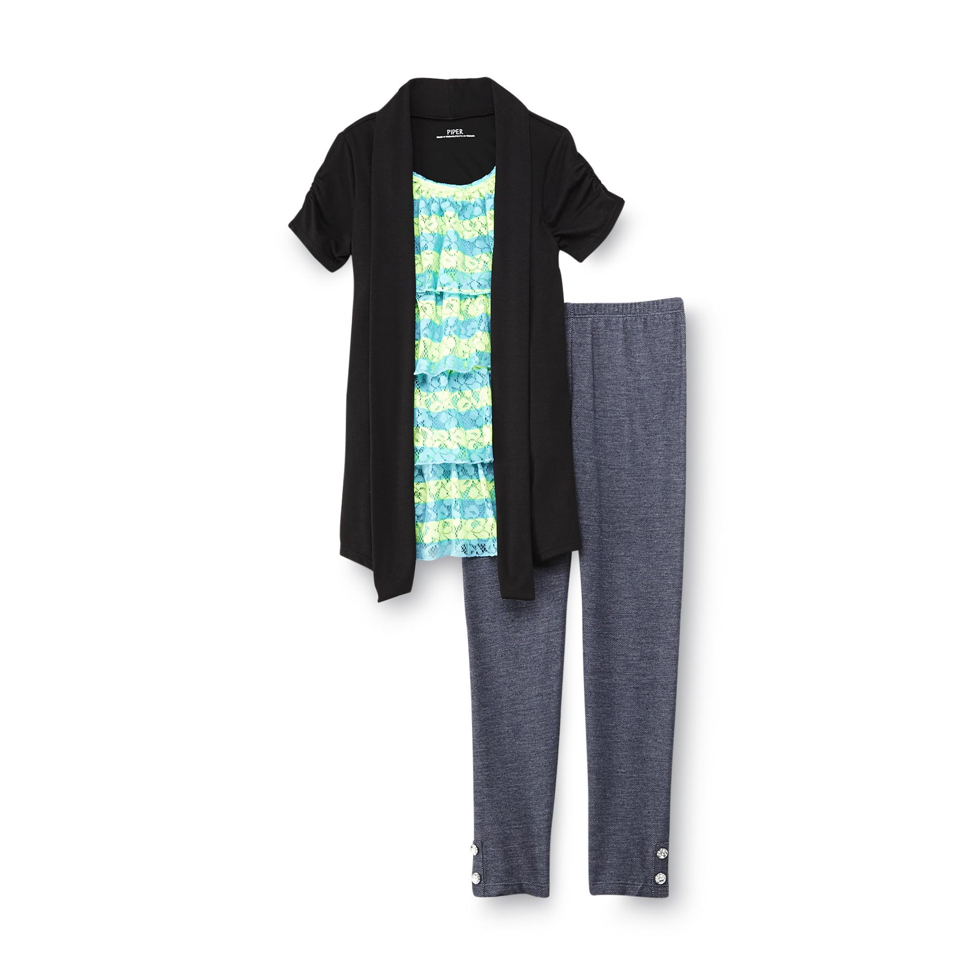 Piper Girl's Layered-Look Top & Jeggings - Striped