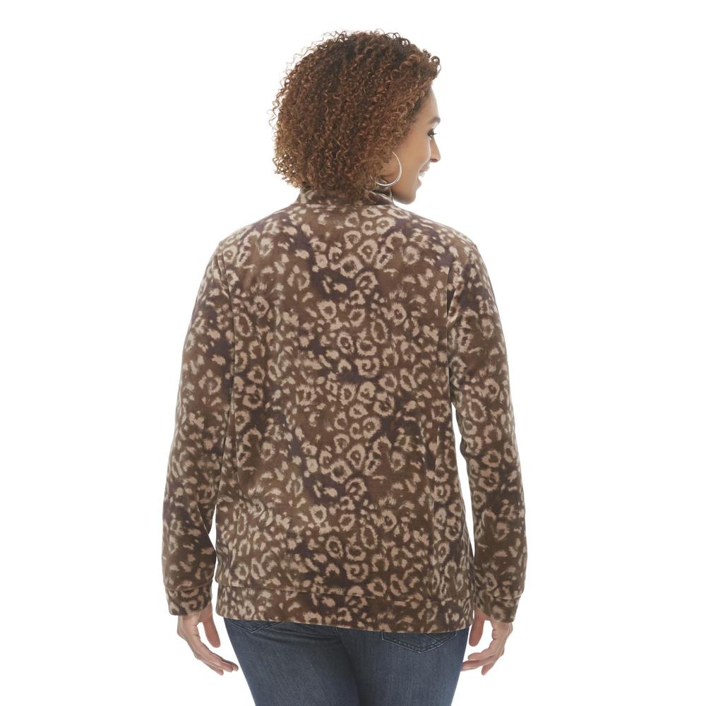 Basic Editions Women's Plus Velour Jacket - Leopard Print