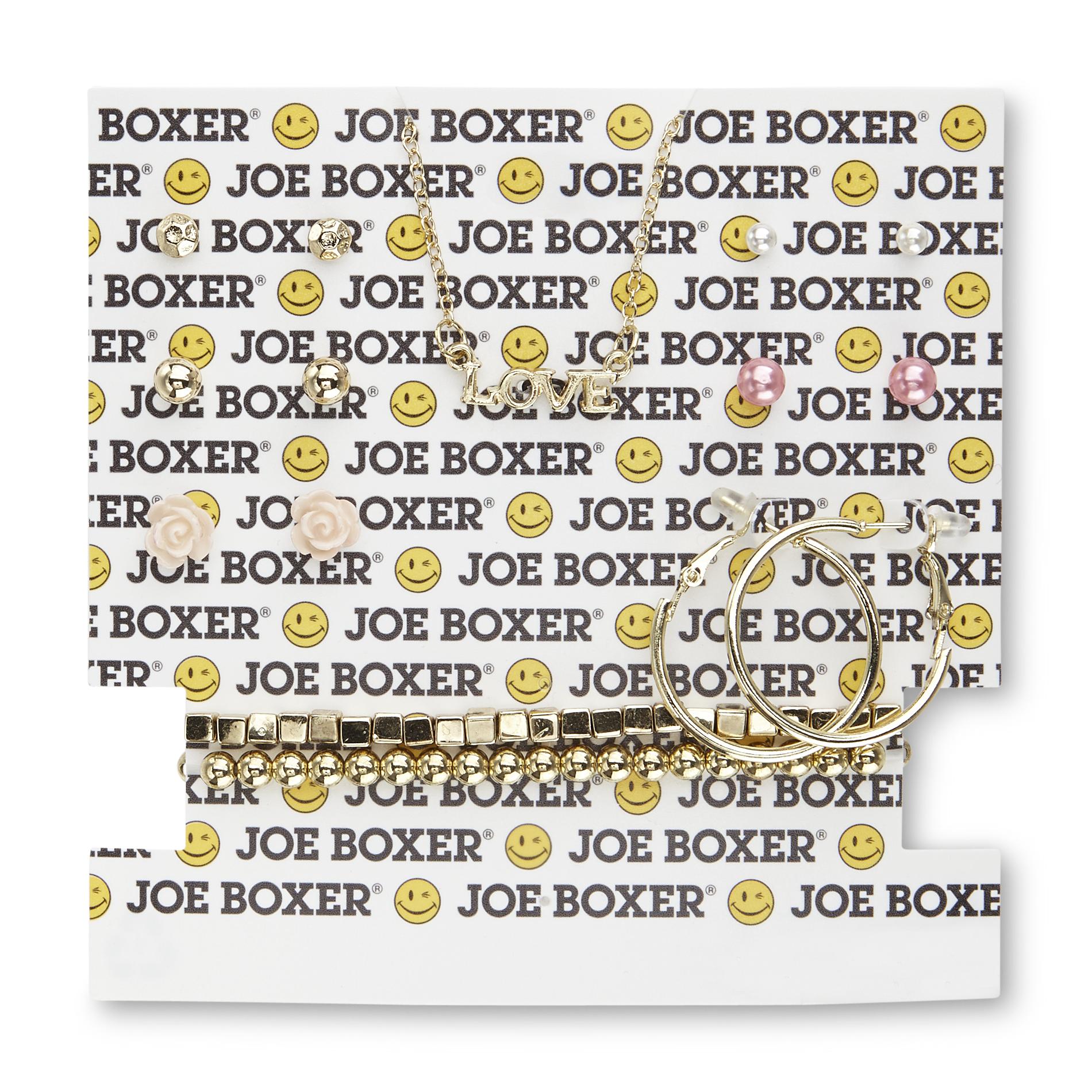 Joe Boxer Junior's 6-Pairs Earrings  2 Bracelets & Necklace - Love
