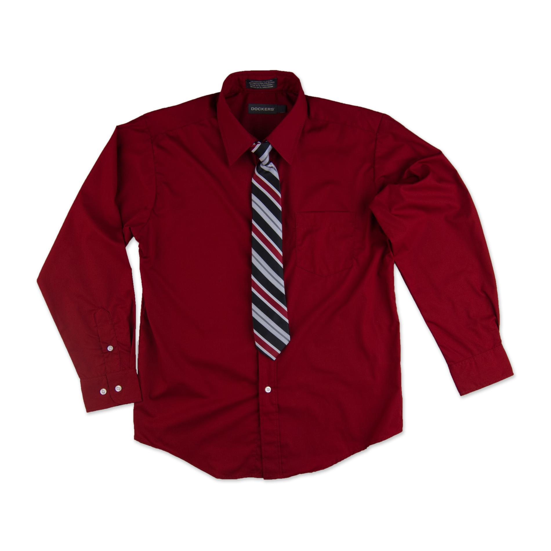 Dockers Boy's Dress Shirt & Necktie - Diagonal Striped