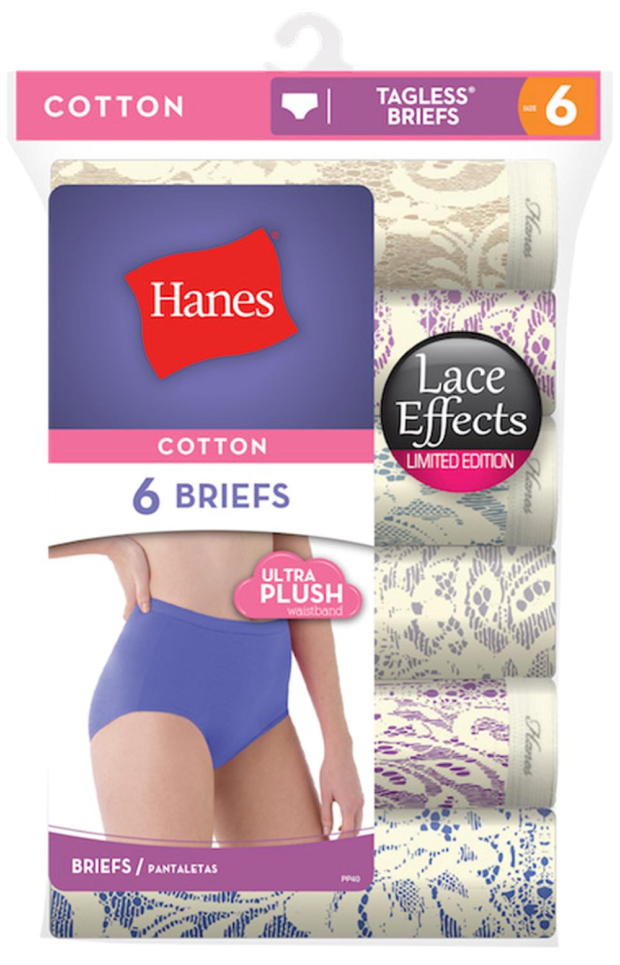 Hanes Women's 6-Pack Lace Effects Cotton Brief Panties - PP40LC
