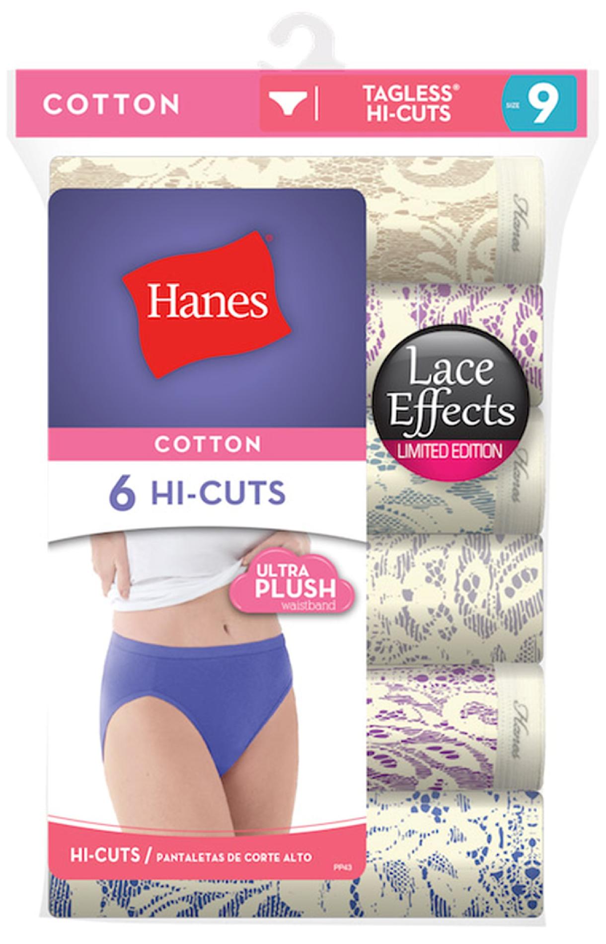 Hanes Women's 6-Pack Lace Effects Cotton Hi-Cut Panties - PP43LC