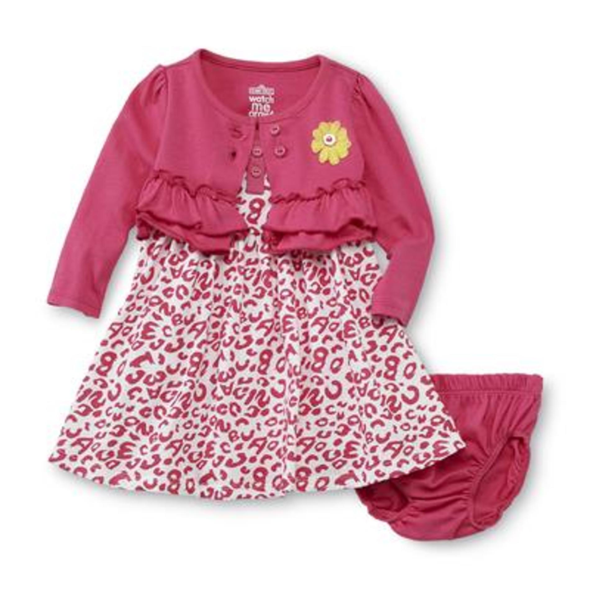 WATCH ME GROW Newborn Girl's Dress  Shrug & Diaper Cover - Leopard Print