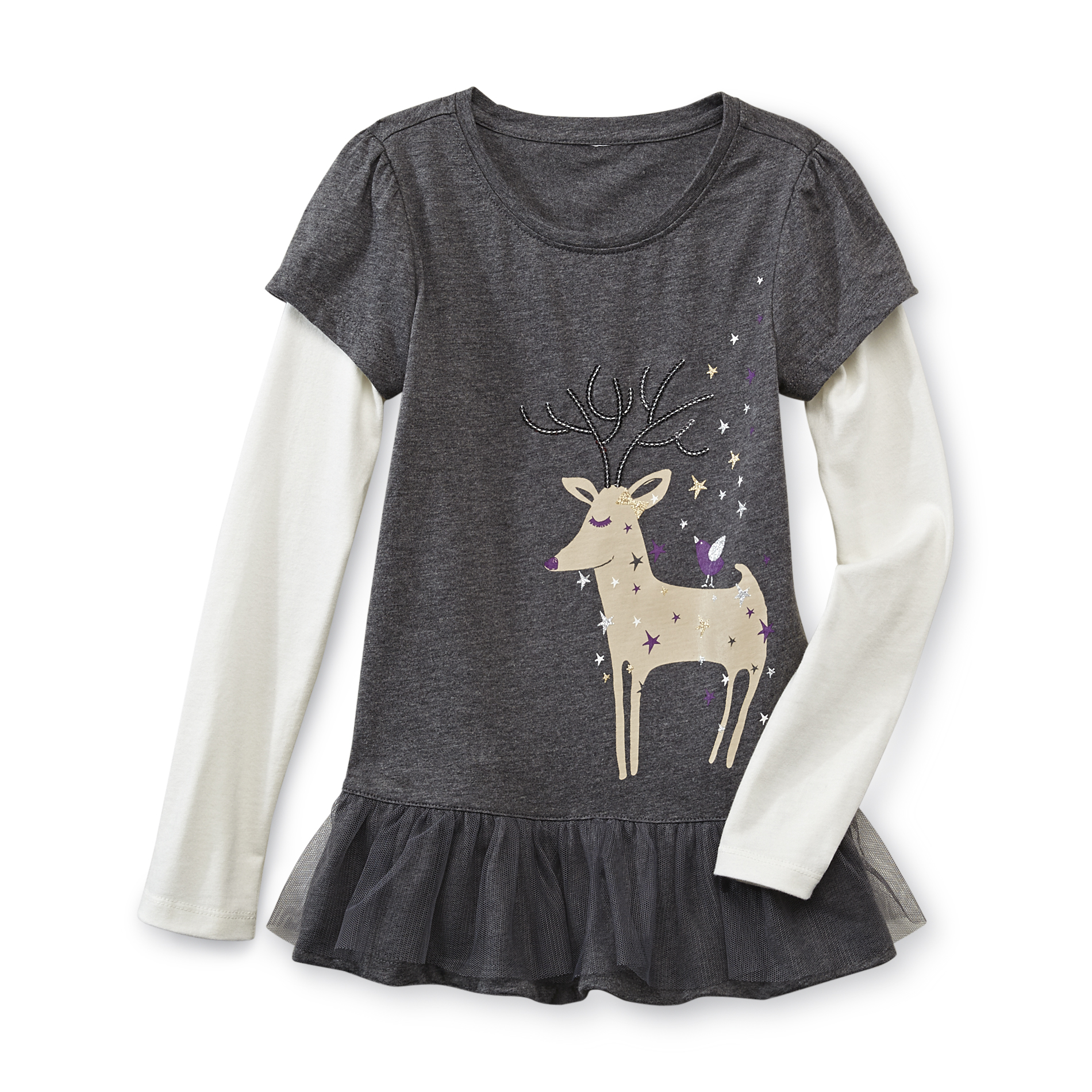 Toughskins Girl's Graphic Tunic Top - Deer & Bird