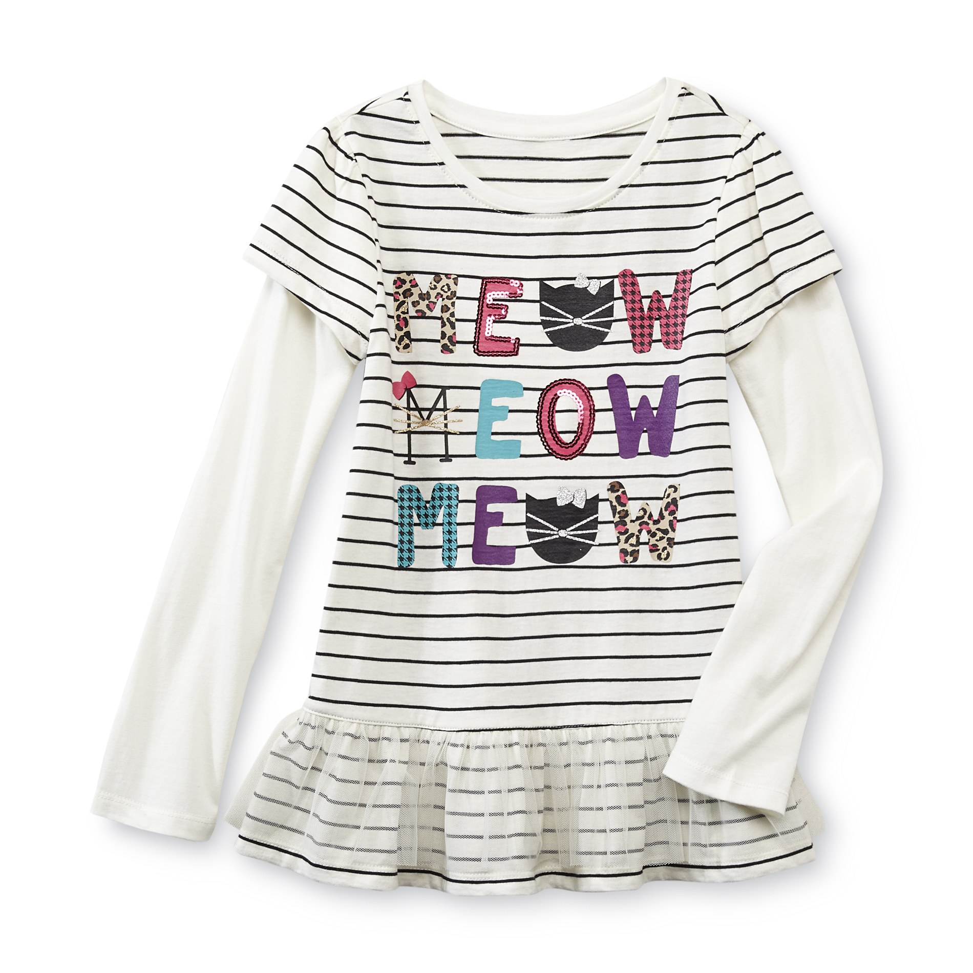 Toughskins Girl's Graphic Tunic Top - Cats & Stripes