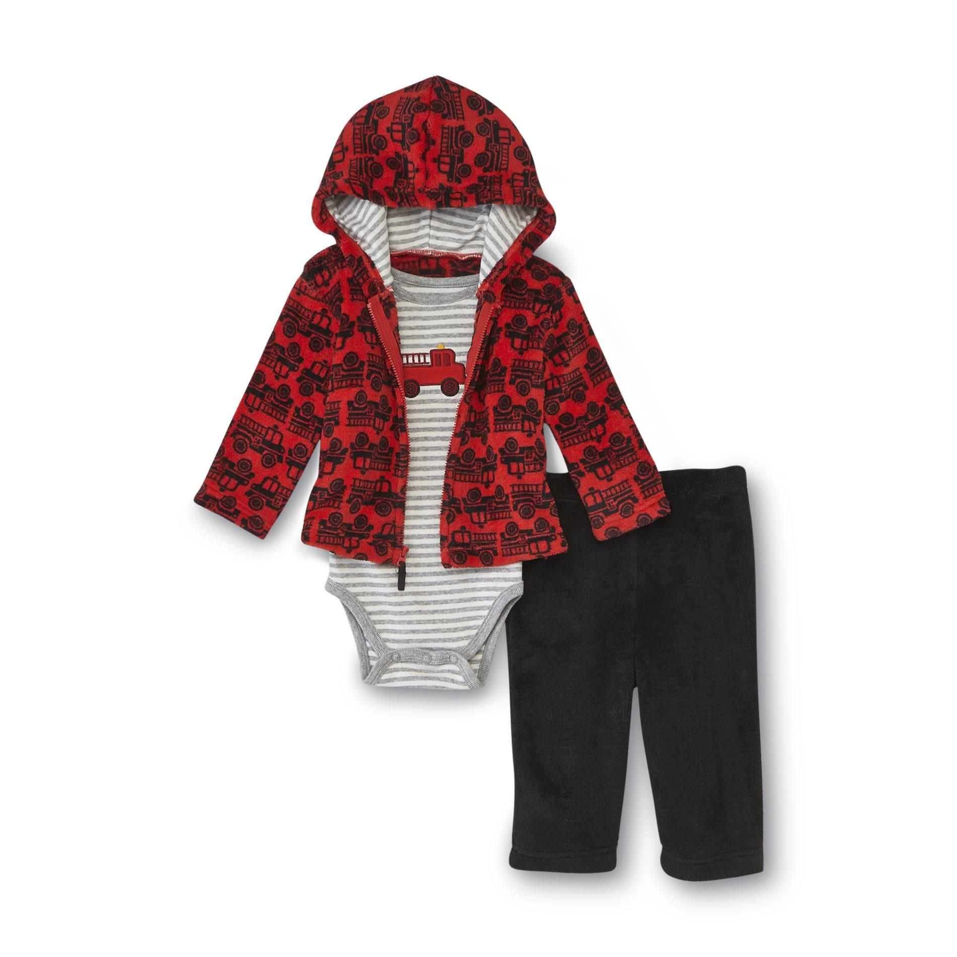 Small Wonders Newborn Boy's Hoodie Jacket  Bodysuit & Pants - Firetrucks