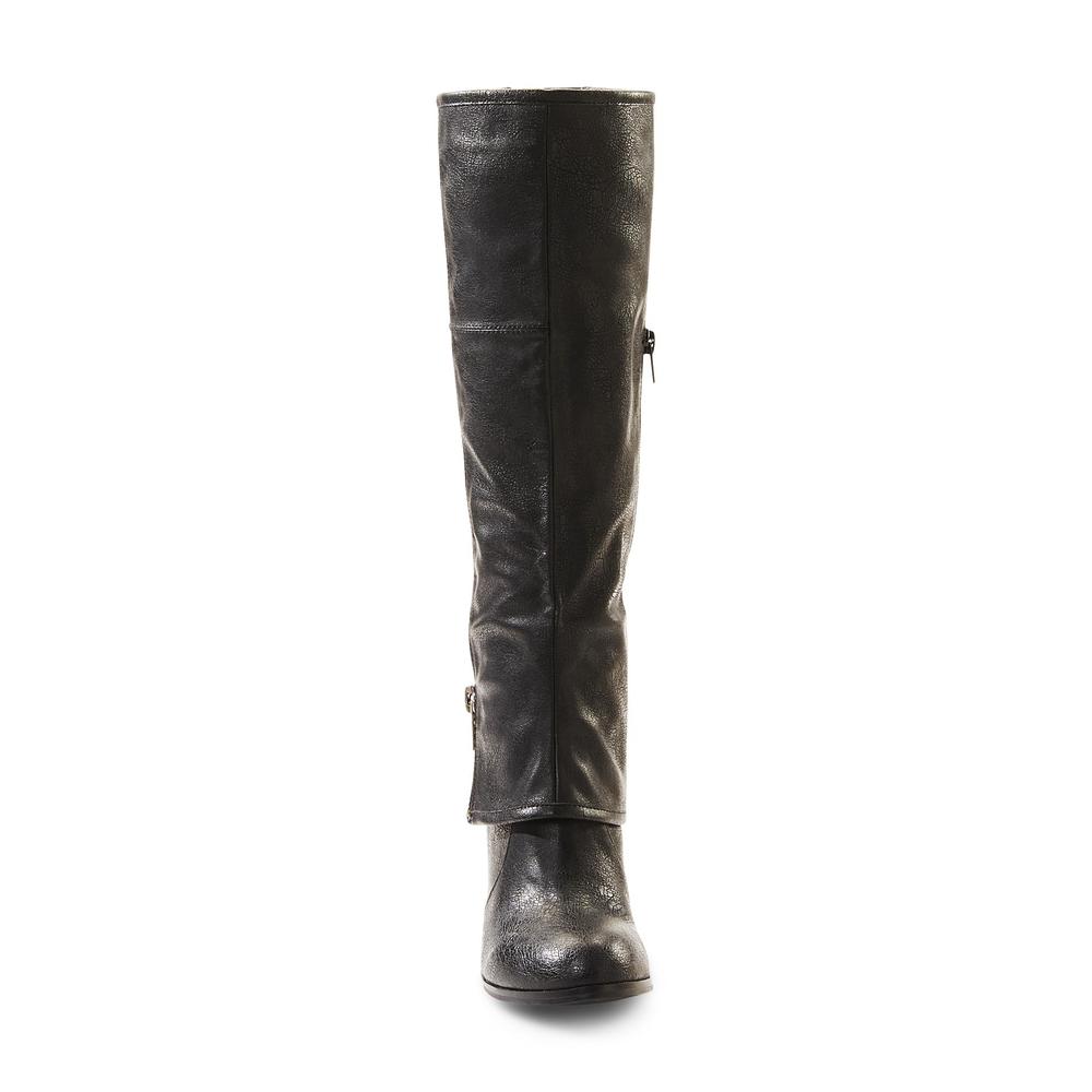 kisses Women's Too Lay 14" Black Fold-Over Boot