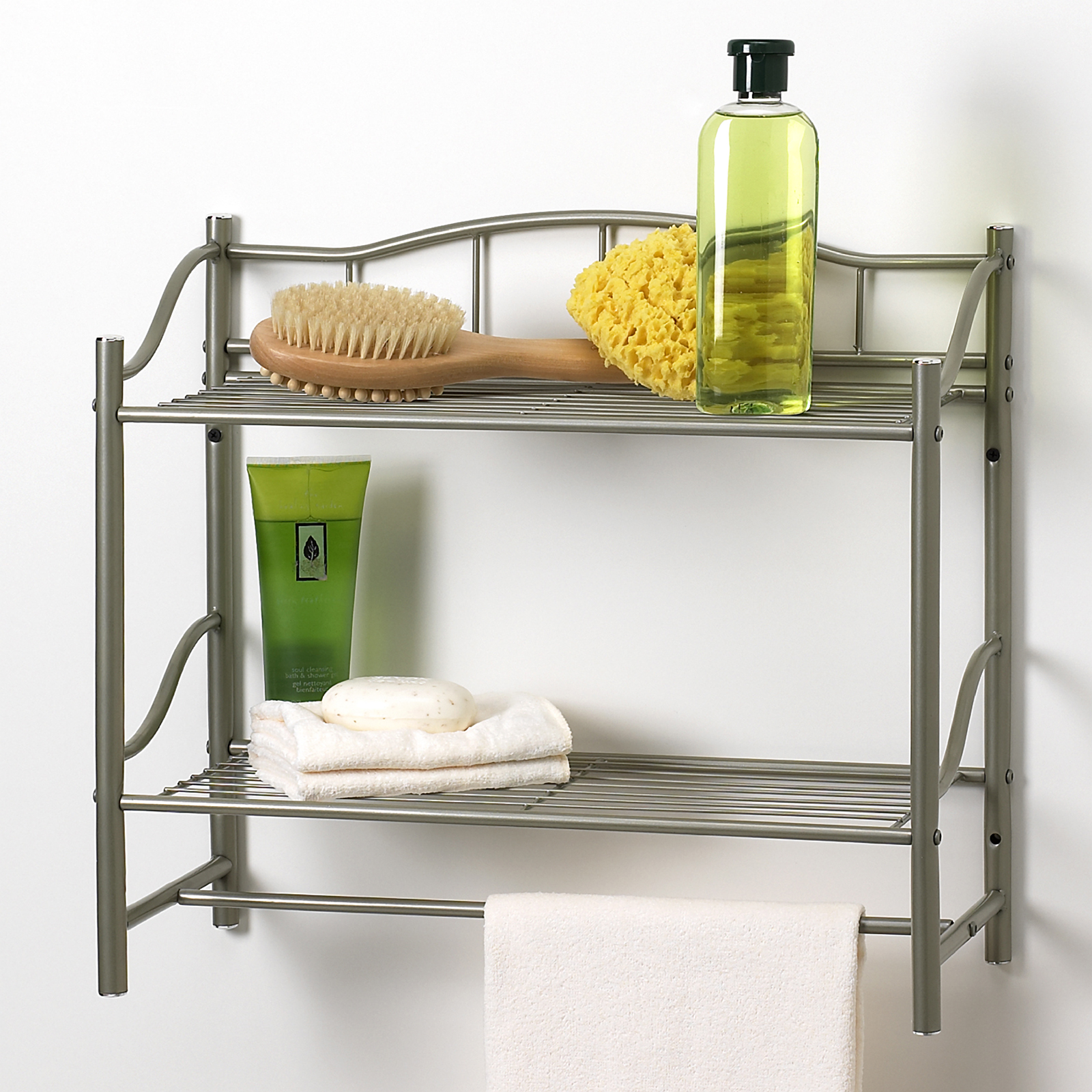 Creative Ware Home 2 Shelf Wall Organizer with Towel Bar, Silver Creative Ware Home 2 Shelf Wall Organizer with Towel Bar, Silver