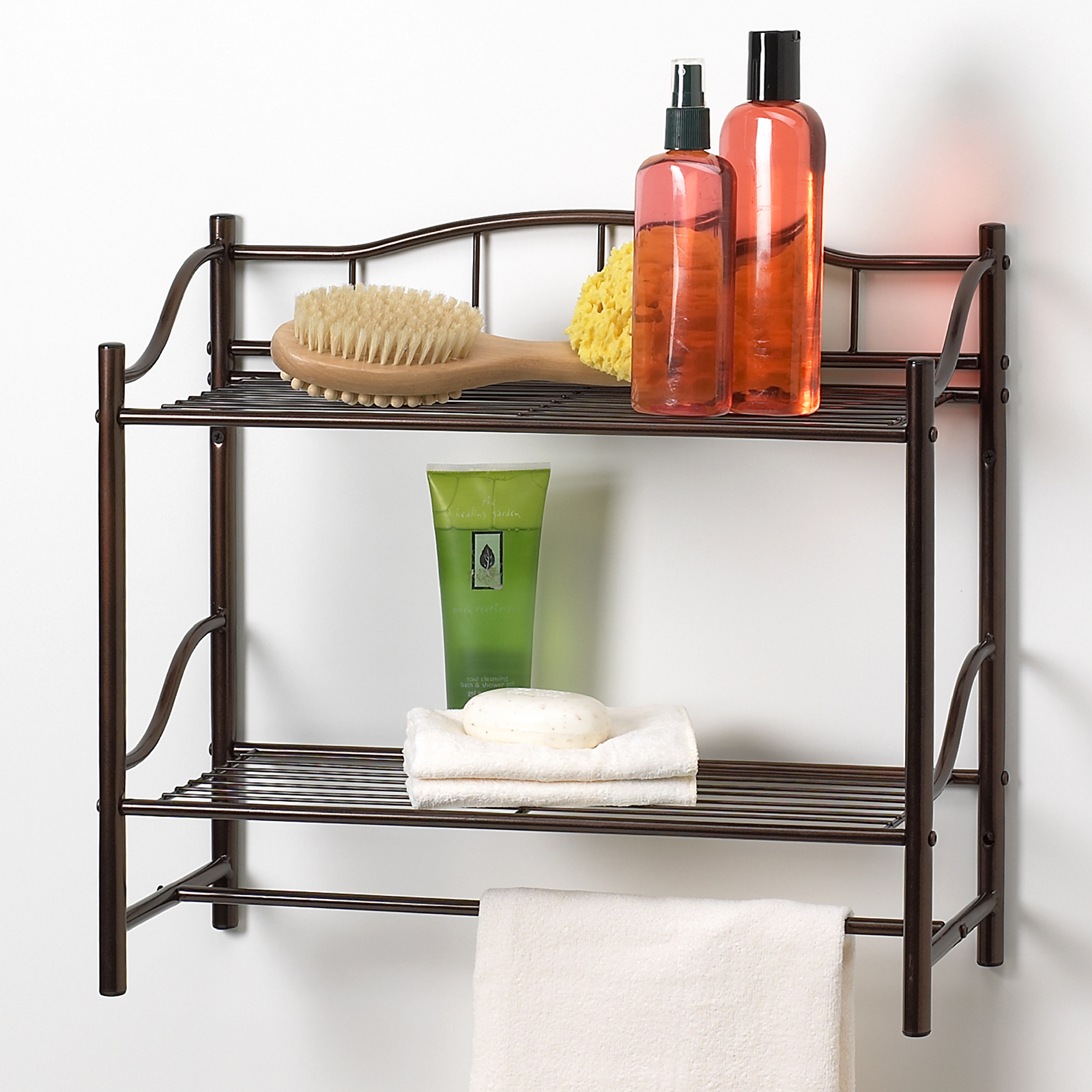 Creative Ware Home 2 Shelf Wall Organizer with Towel Bar, Brown Creative Ware Home 2 Shelf Wall Organizer with Towel Bar, Brown
