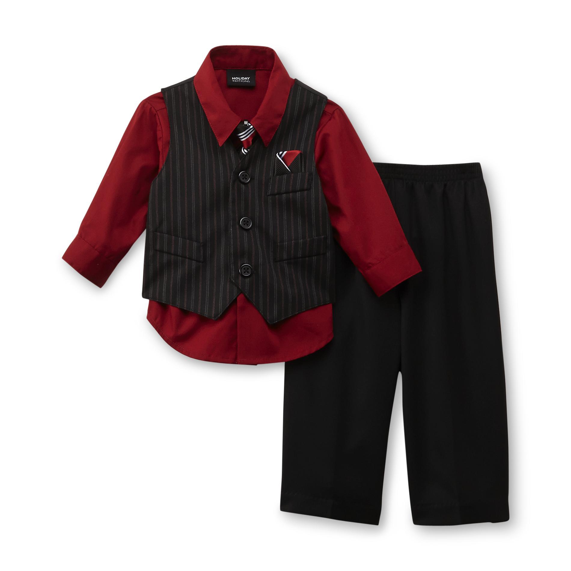 Holiday Editions Newborn Boy's Dress Shirt  Vest  Pants & Necktie - Striped