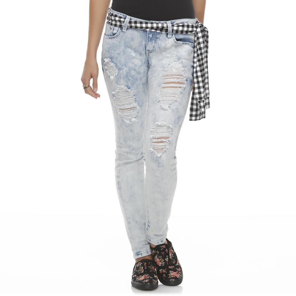 Bongo Junior's Distressed Skinny Jeans & Belt - Checkered