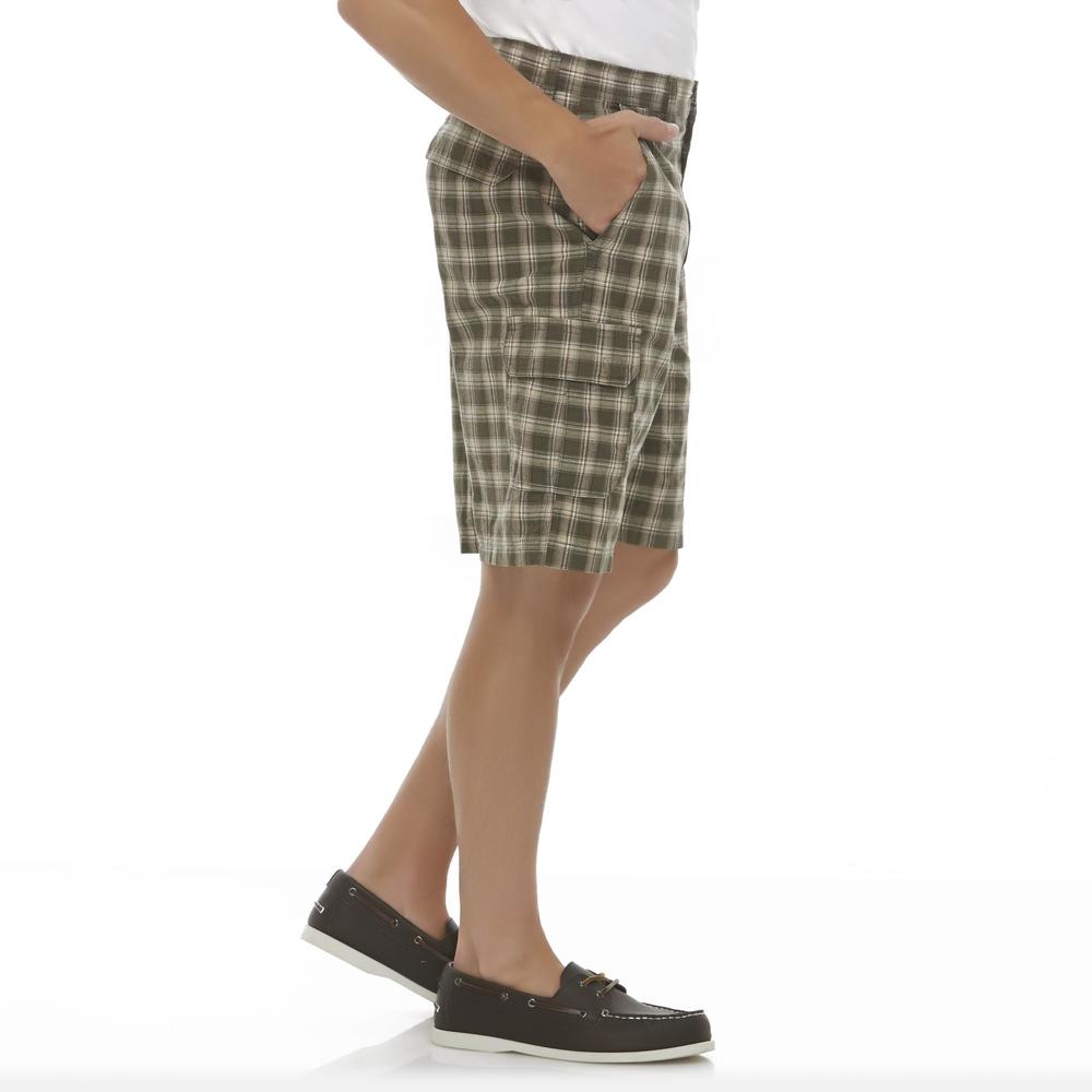 Basic Editions Men's Big & Tall Twill Cargo Shorts - Plaid