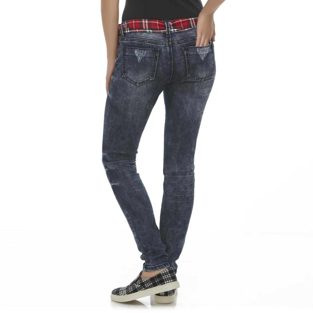 Bongo Junior's Distressed Skinny Jeans & Belt - Plaid