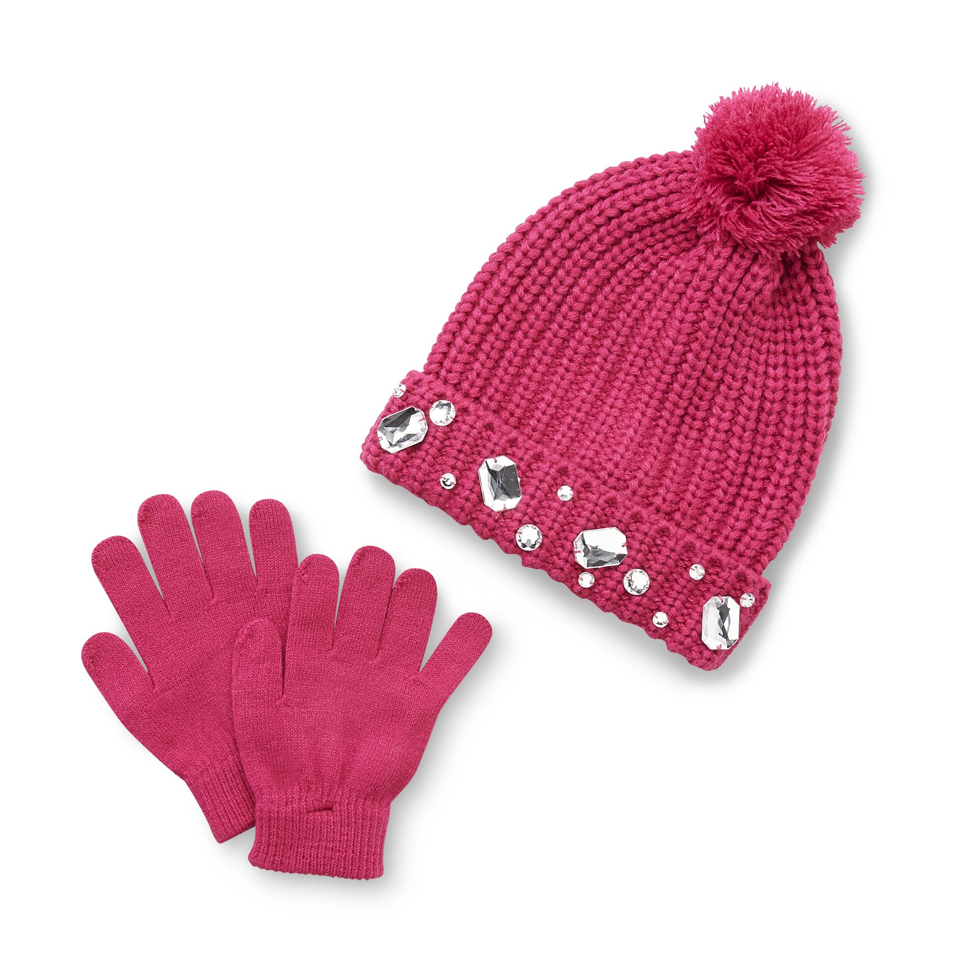 Athletech Girl's Jeweled Hat & Liner Gloves