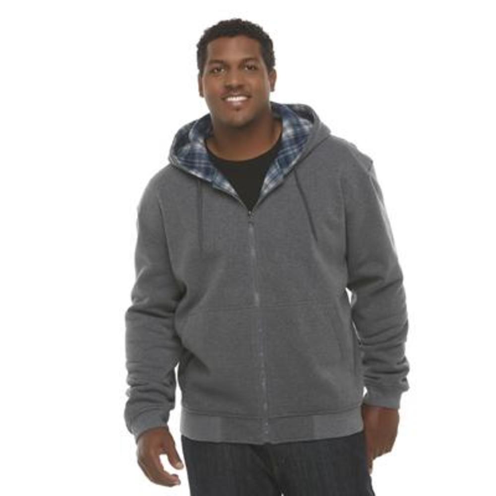 Basic Editions Men's Big & Tall Reversible Hoodie Jacket - Solid & Plaid