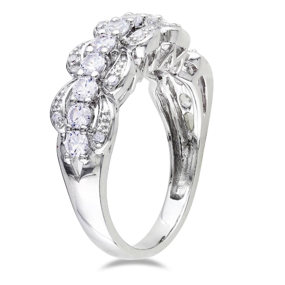Amour 0.05 Carat T.W. Diamond and 1 1/6 Carat T.G.W. Created White Sapphire Ring Silver