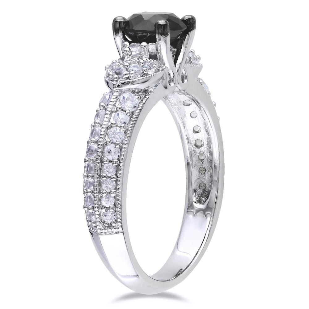 Amour 1 3/4 Carat T.G.W. Black Spinel Created White Sapphire Fashion Ring in Sterling Silver Black Plated