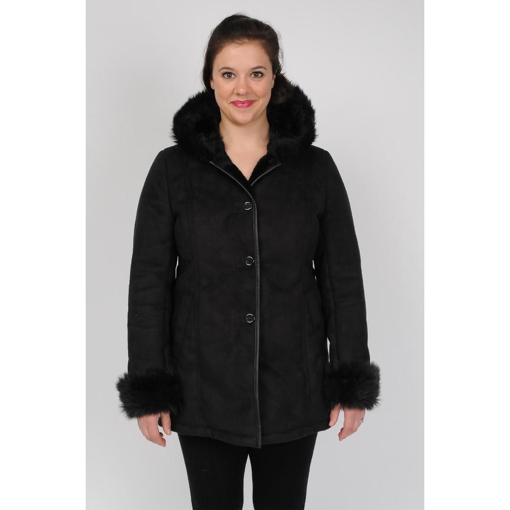 R&O Women's Faux Shearling Fitted Scuba Jacket With Hood - Online Exclusive