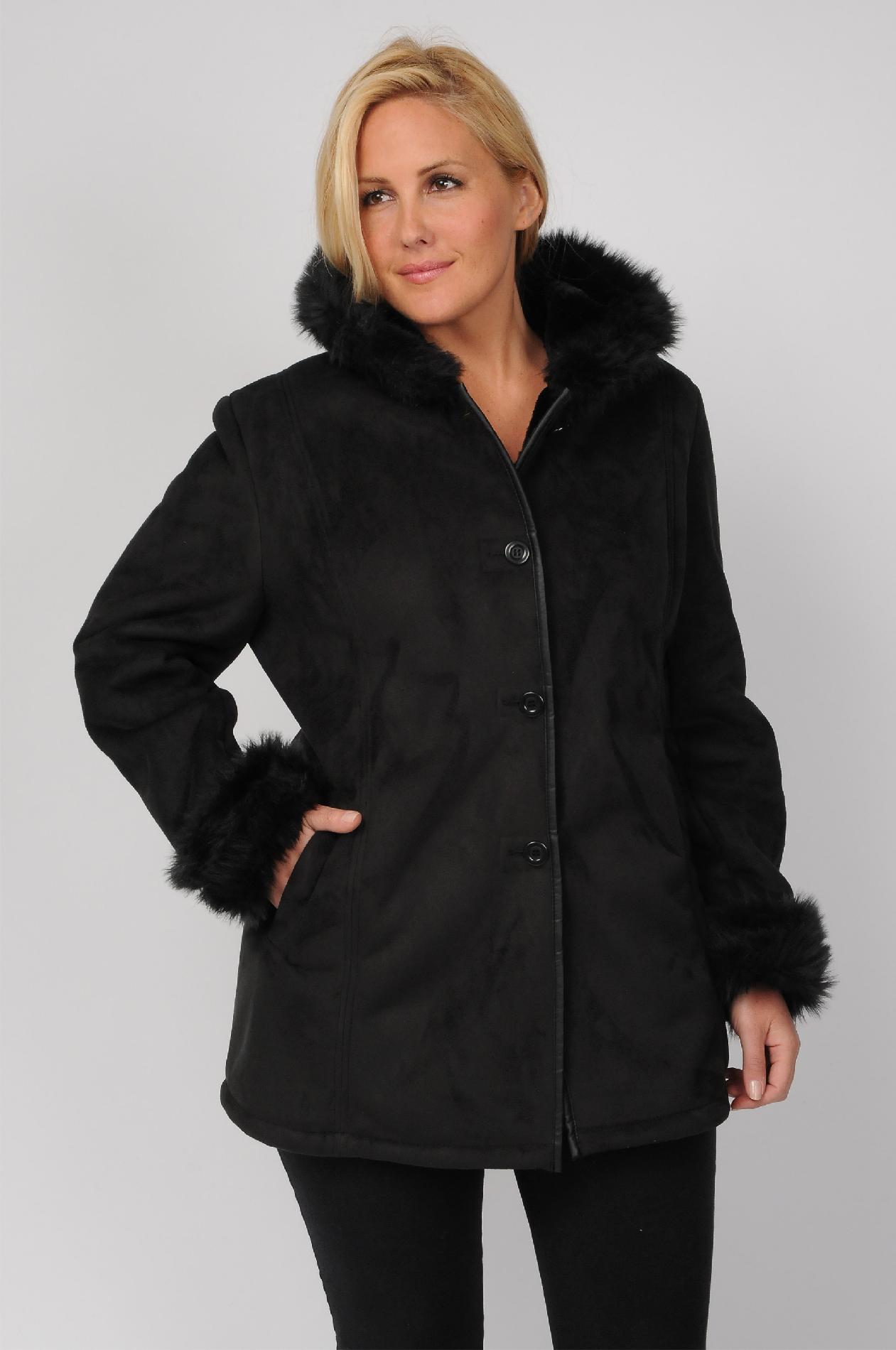 Excelled Women's Plus Hooded Faux Shearling- Online Exclusive