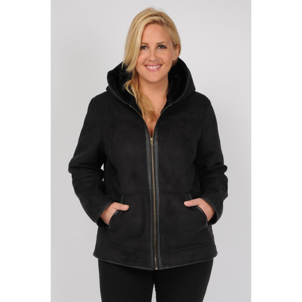 Excelled Women's Plus Hooded Faux Shearling Hipster- Online Exclusive