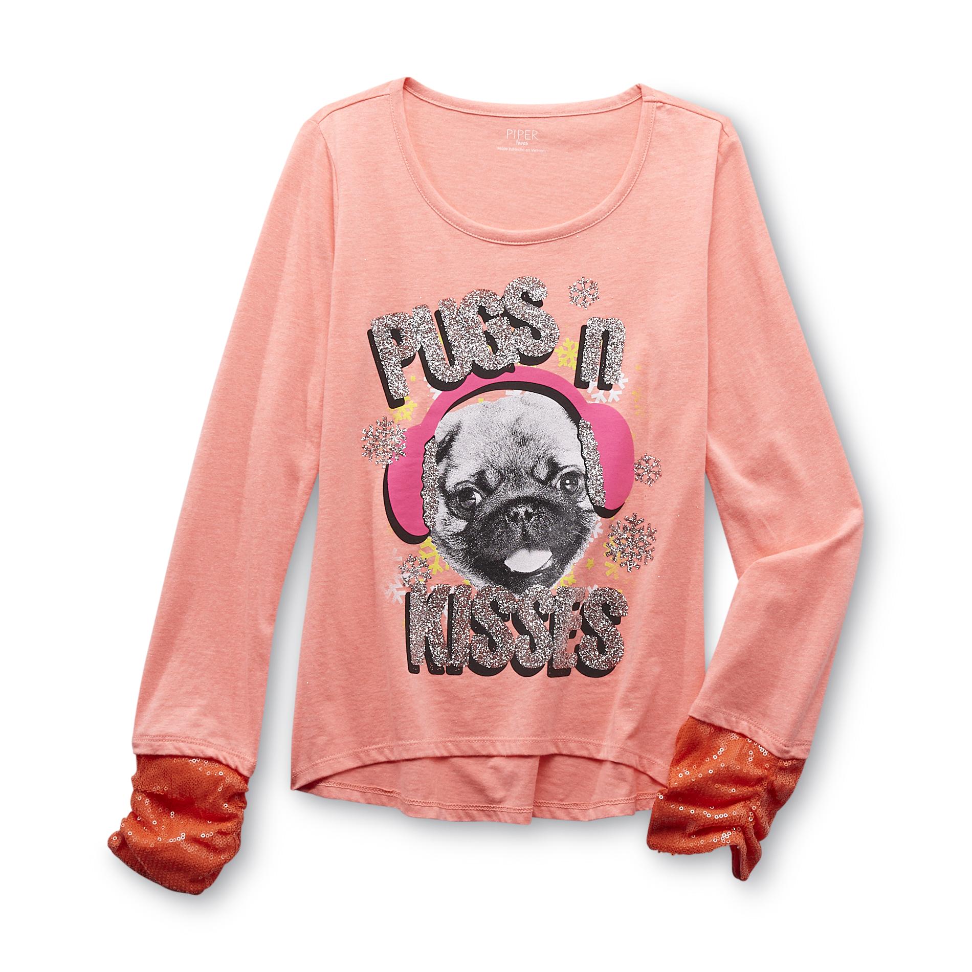 Piper Faves Girl's Long-Sleeve T-Shirt - Pugs 'n' Kisses