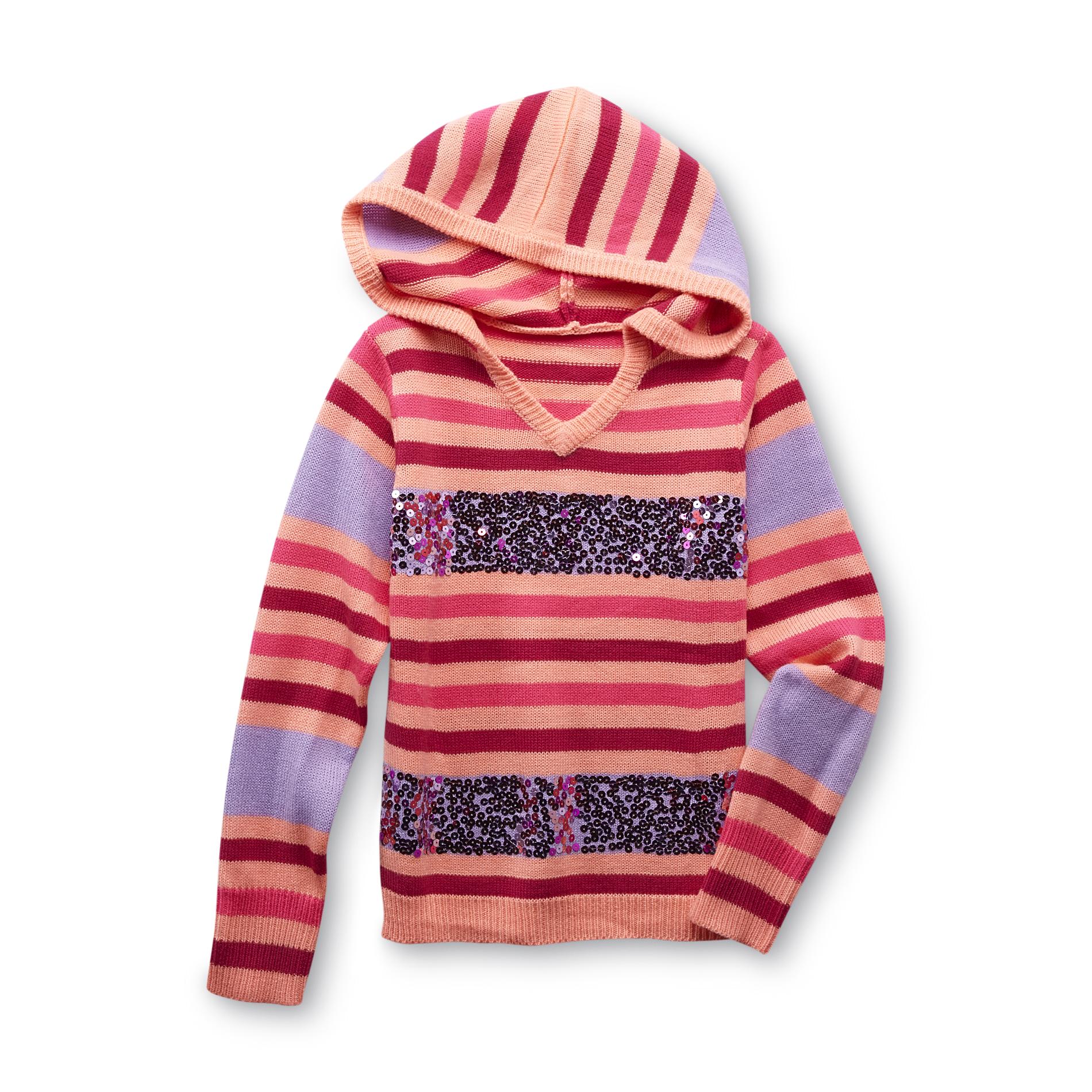 Piper Girl's Embellished Hooded Sweater - Striped