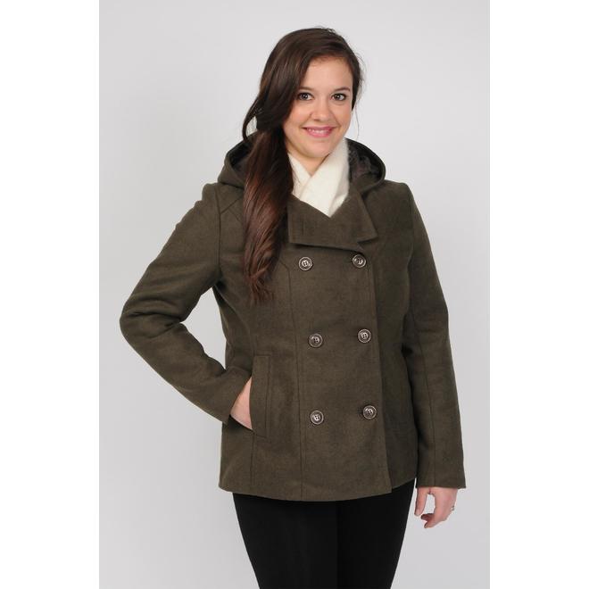 Excelled Women's Plus Hooded Faux Wool Peacoat Online Exclusive