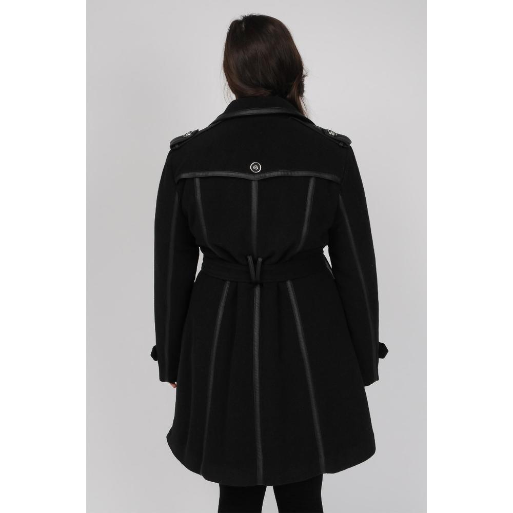 Excelled Ladies Double Breasted Faux Wool Belted Trench- Online Exclusive